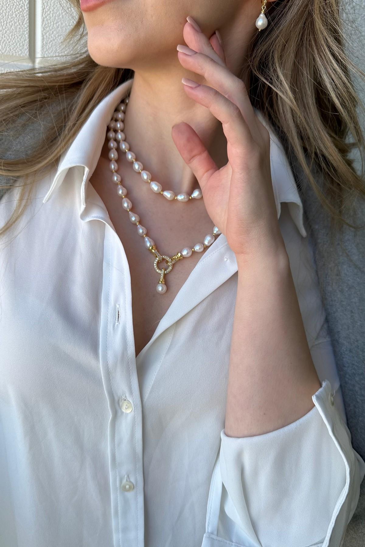 Halka Kilitli Dorikalı Doğal İnci Kolye