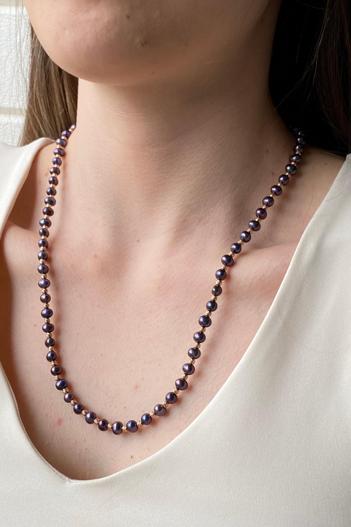 Dorika Toplu Siyah İnci Kolye