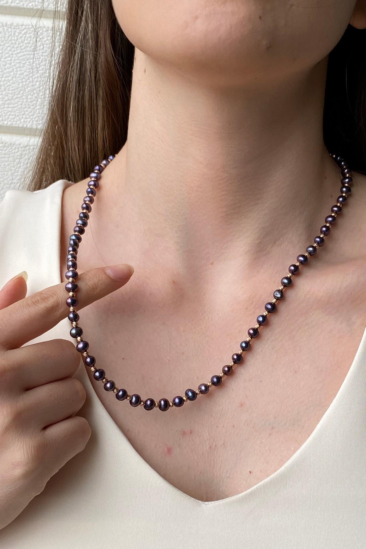 Dorika Toplu Siyah İnci Kolye