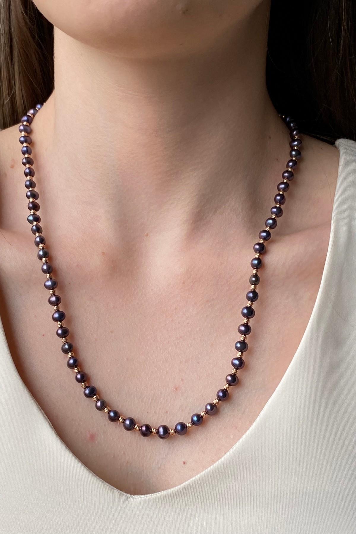 Dorika Toplu Siyah İnci Kolye