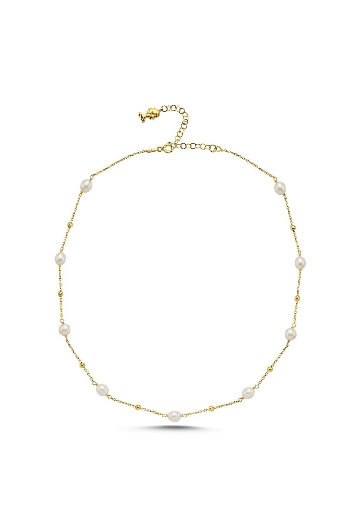 Dorika Toplu Zincir Doğal İnci Kolye