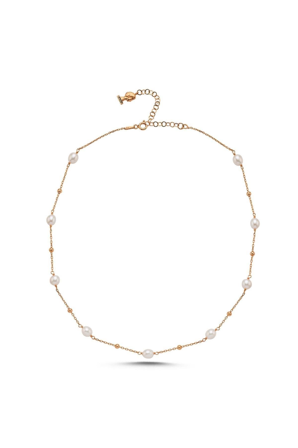 Dorika Toplu Zincir Doğal İnci Kolye