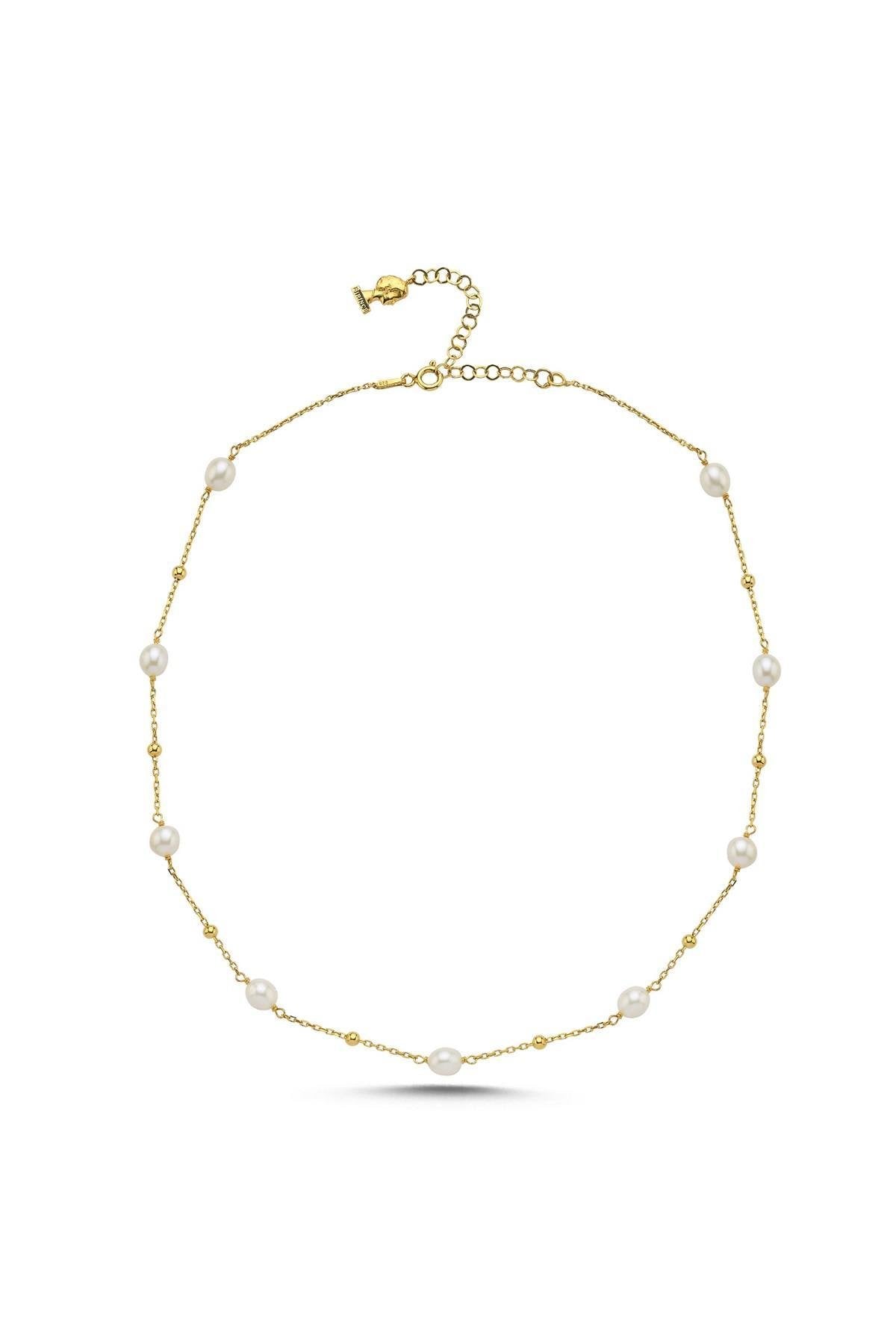 Dorika Toplu Zincir Doğal İnci Kolye