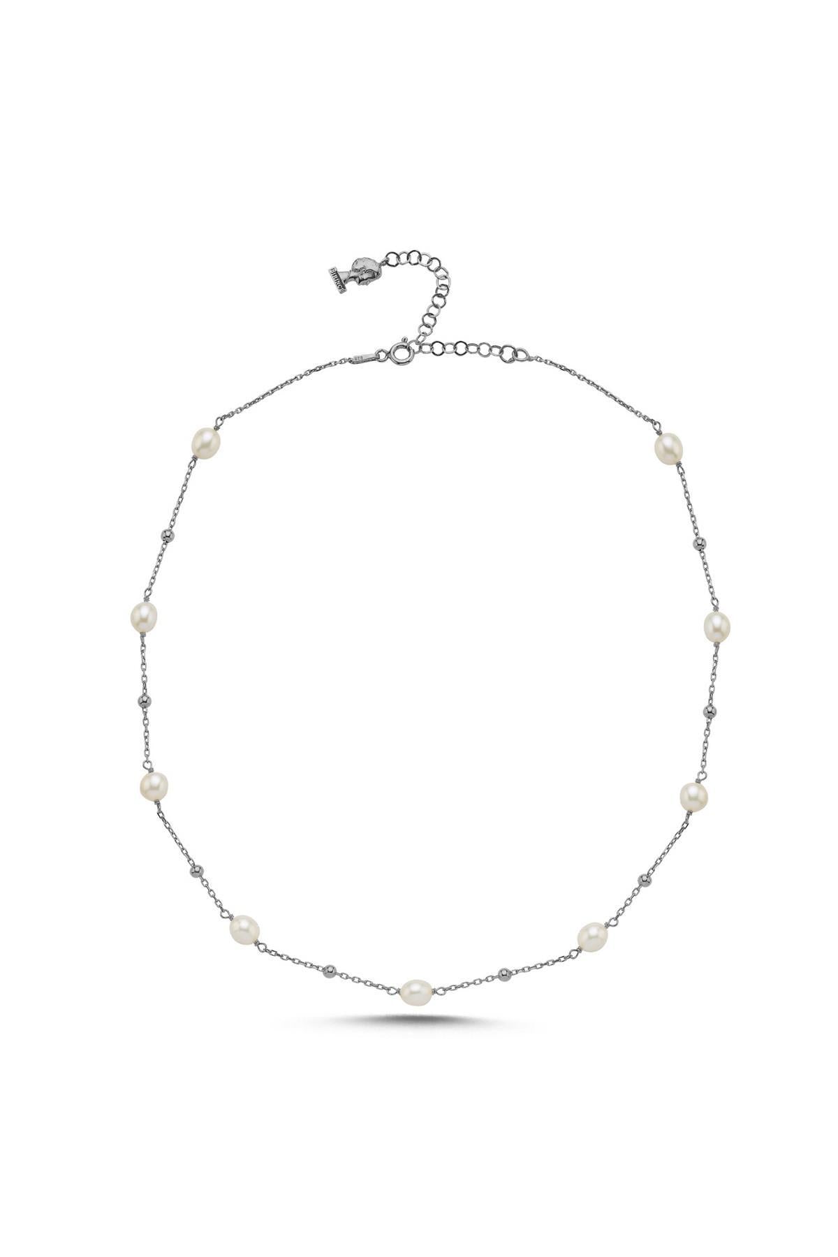 Dorika Toplu Zincir Doğal İnci Kolye