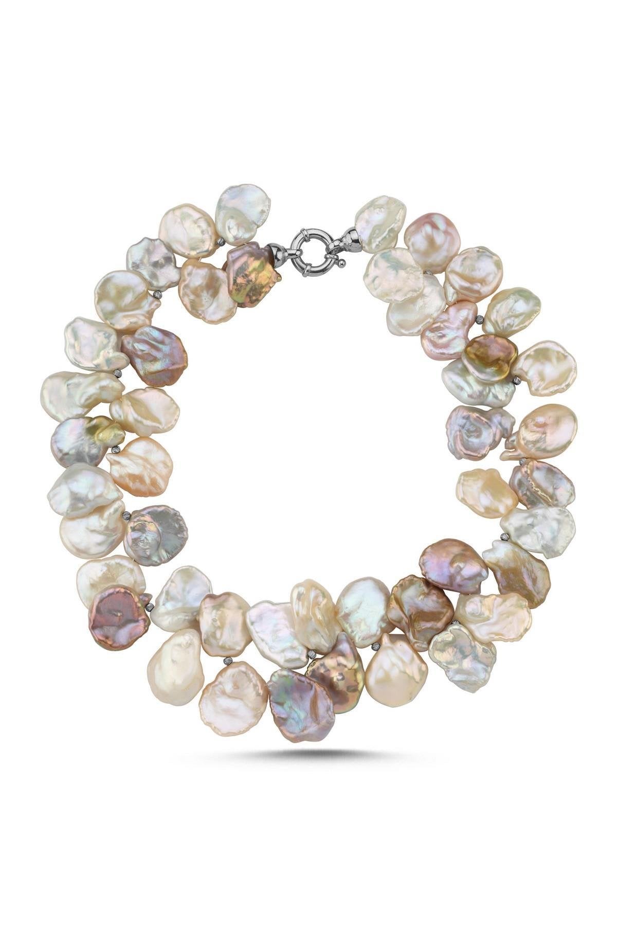 Halka Kilitli Doğal Barok İncili Multicolor Kolye