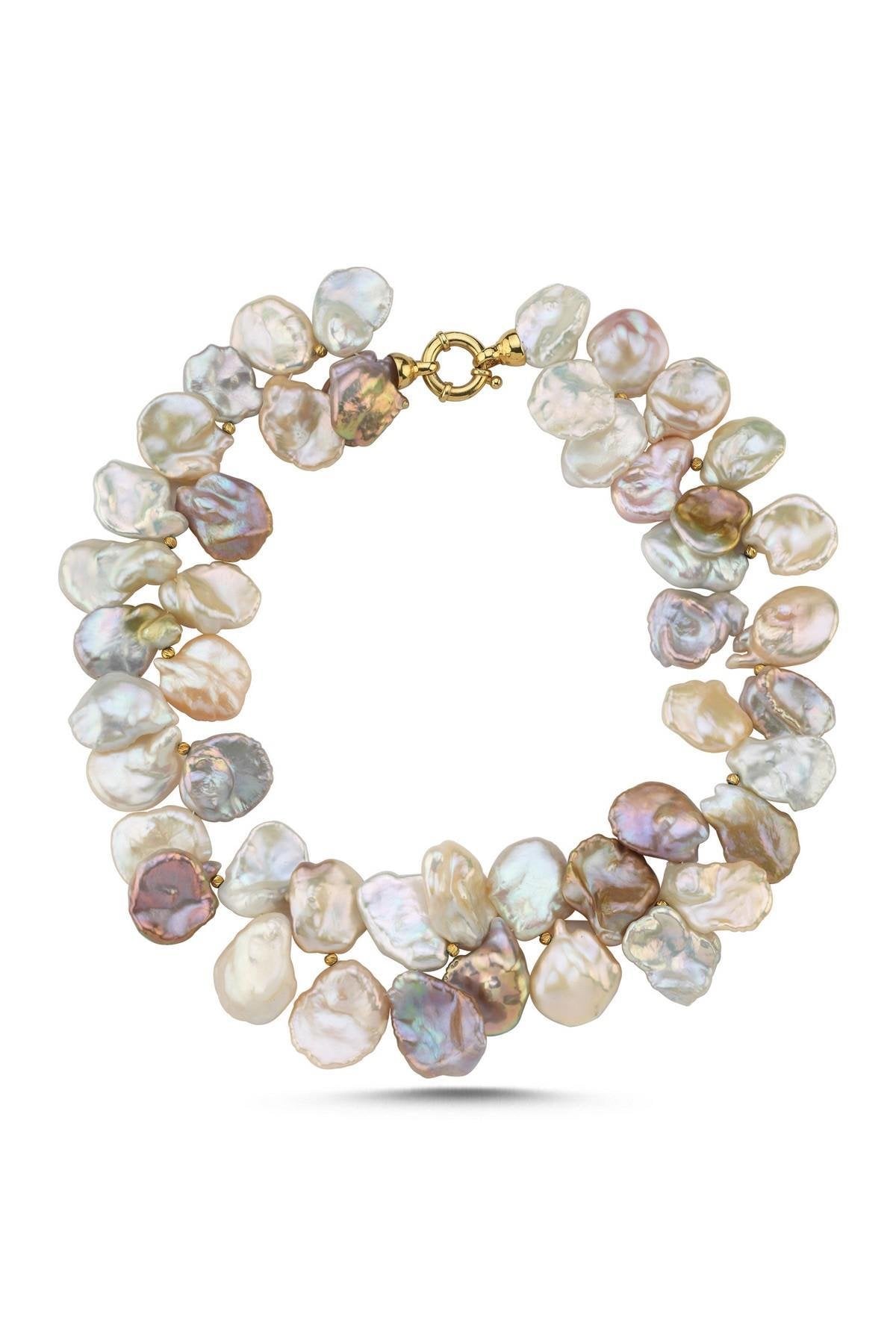 Halka Kilitli Doğal Barok İncili Multicolor Kolye