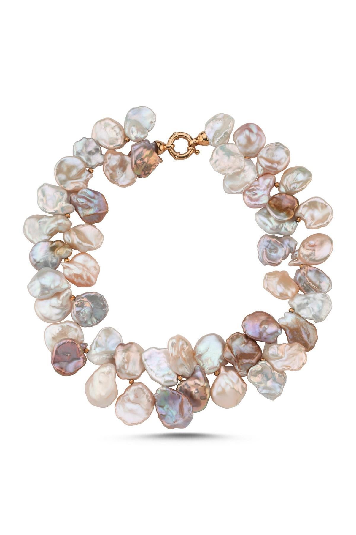 Halka Kilitli Doğal Barok İncili Multicolor Kolye