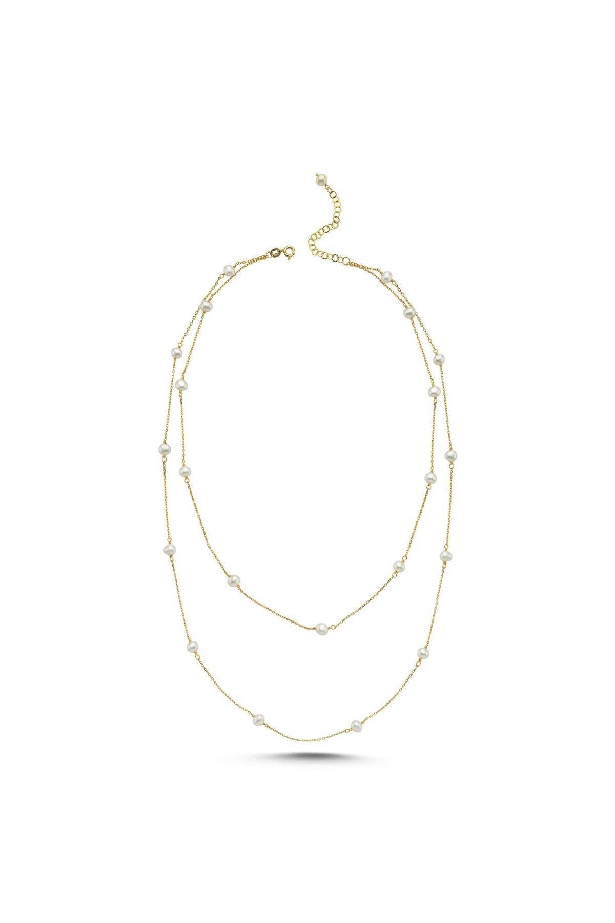 İkili Zincir Doğal İnci Kolye