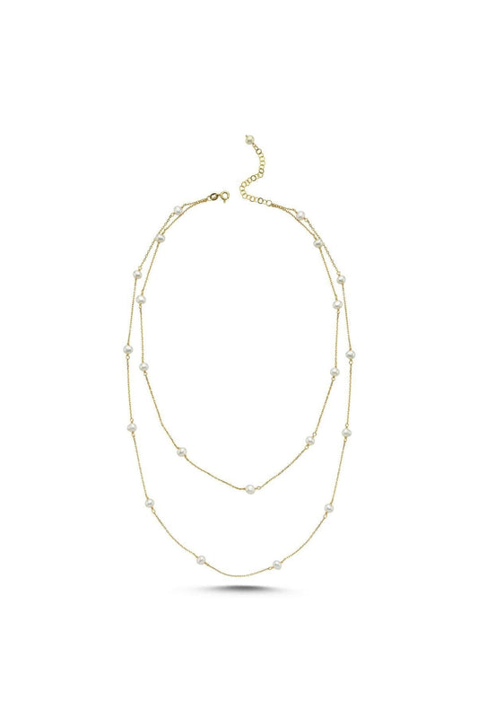 İkili Zincir Doğal İnci Kolye