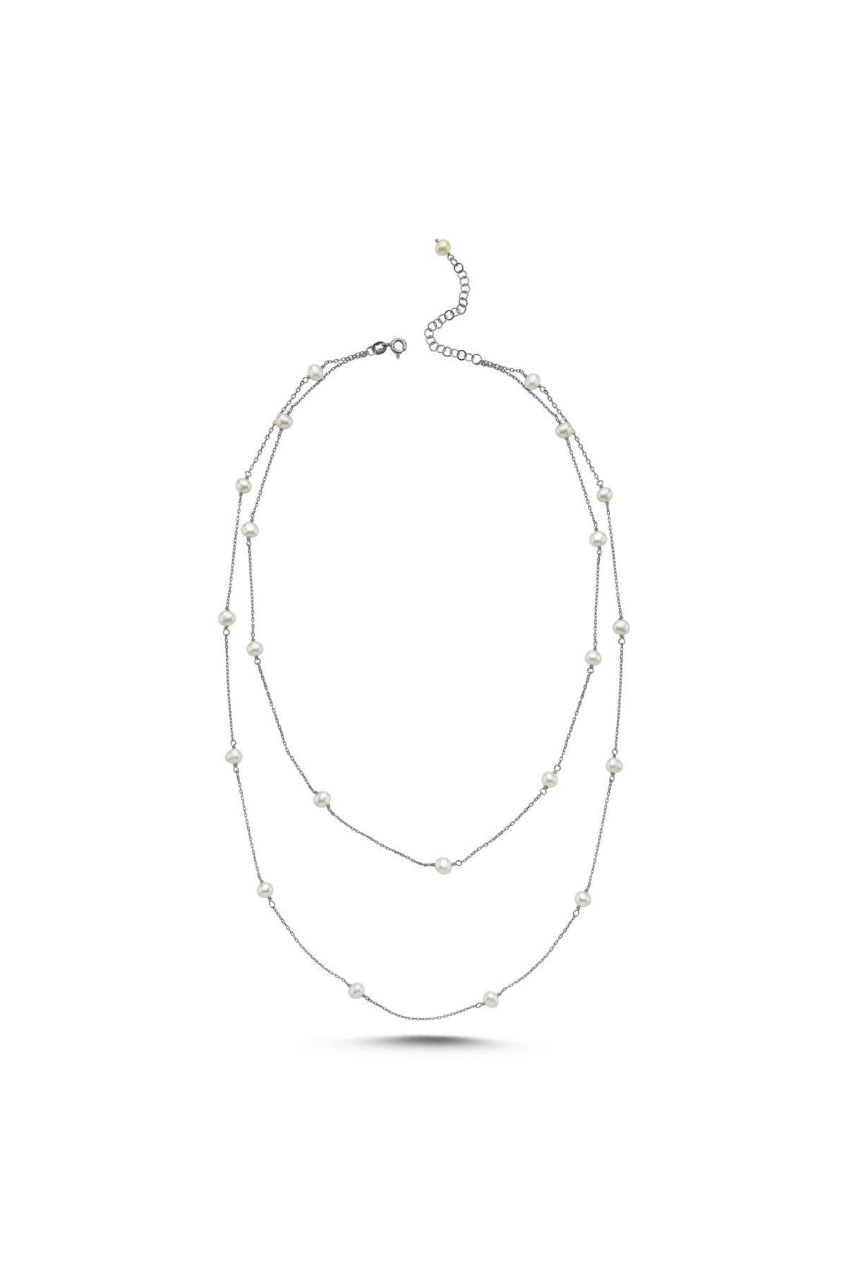 İkili Zincir Doğal İnci Kolye