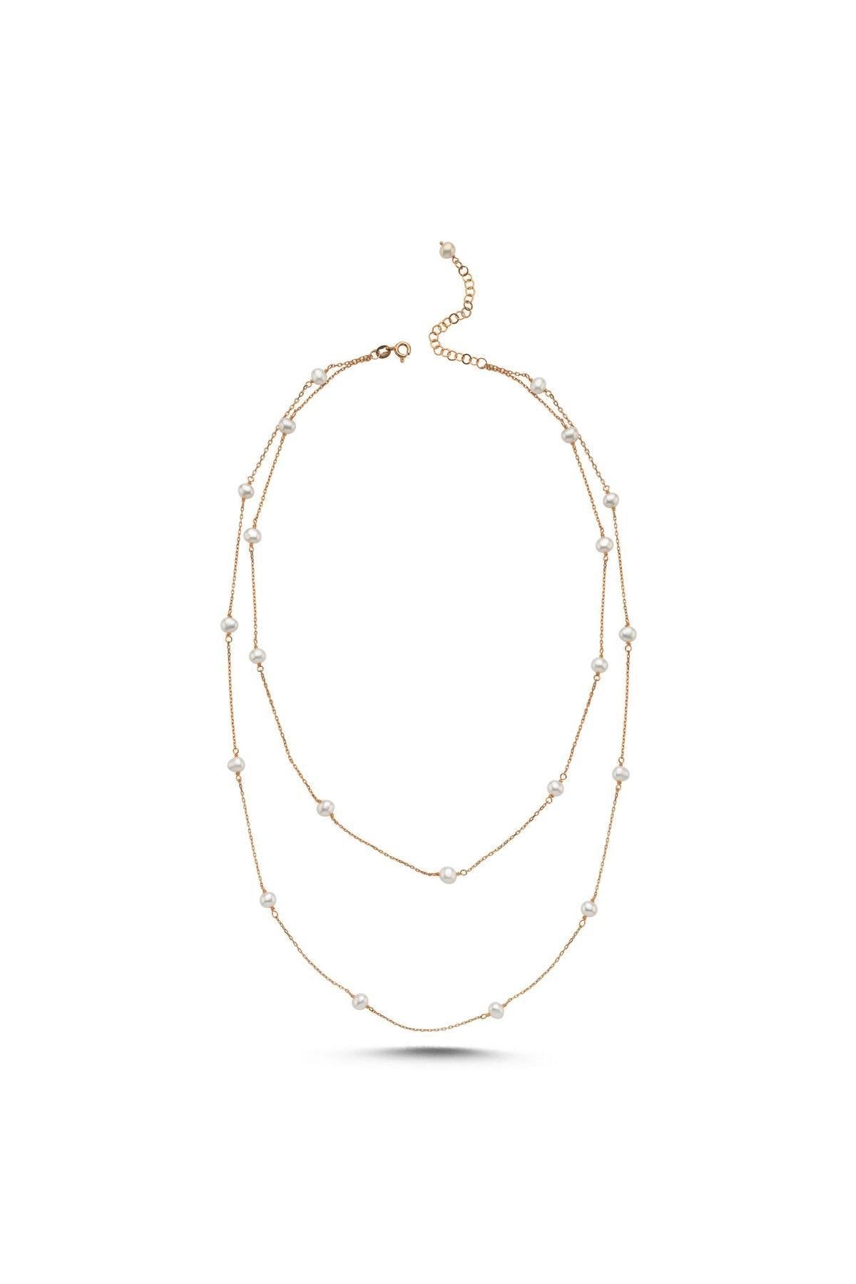 İkili Zincir Doğal İnci Kolye