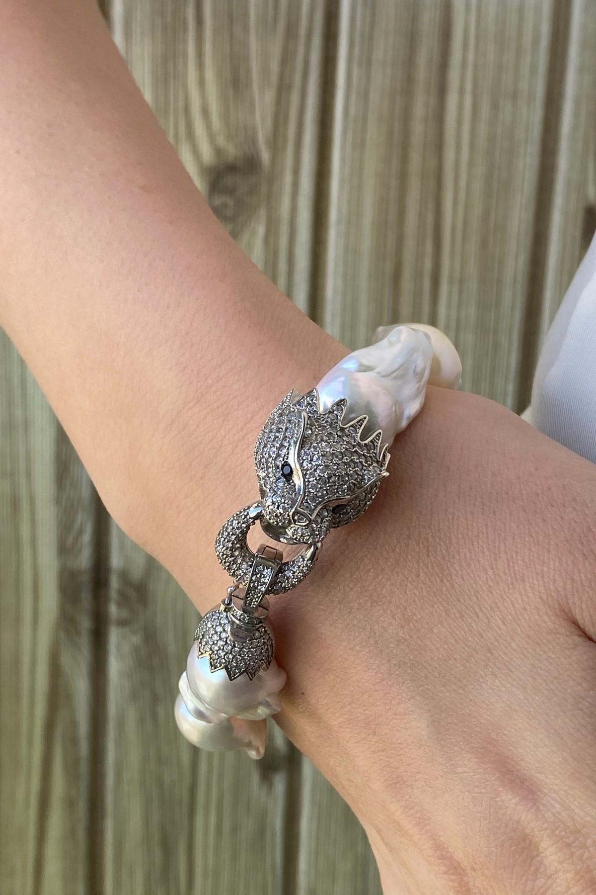 Panterli Doğal Barok İnci Bileklik