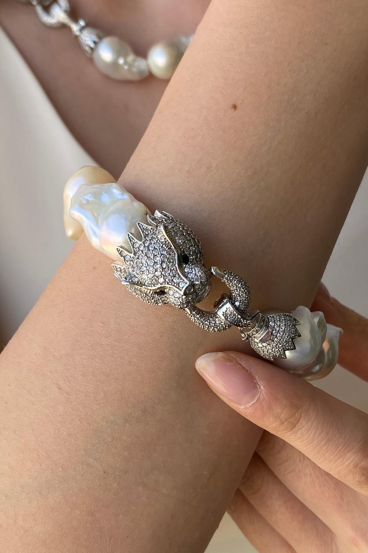 Panterli Doğal Barok İnci Bileklik