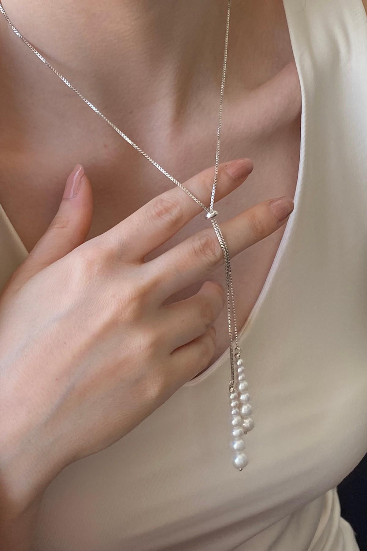 Süzme Doğal İnci Asansörlü Zincir Kolye