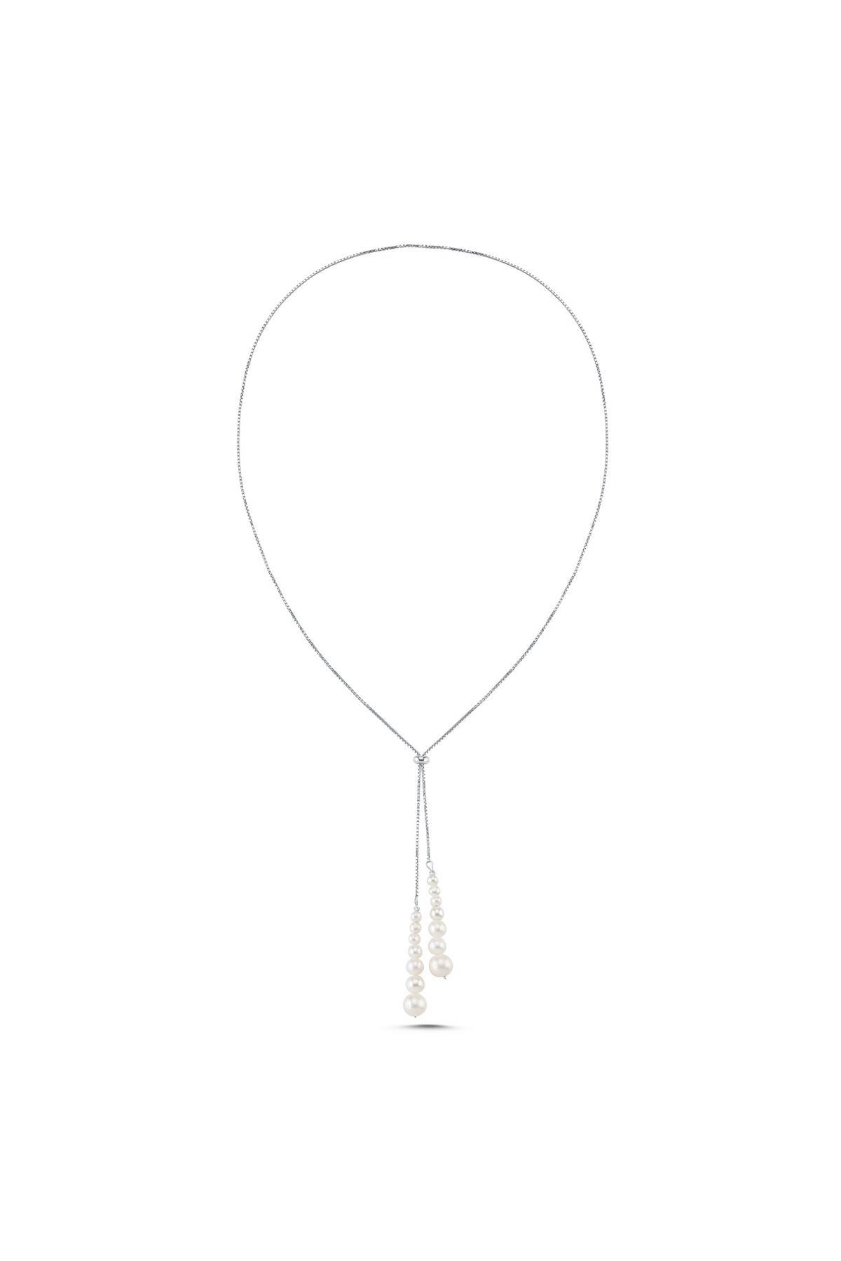 Süzme Doğal İnci Asansörlü Zincir Kolye