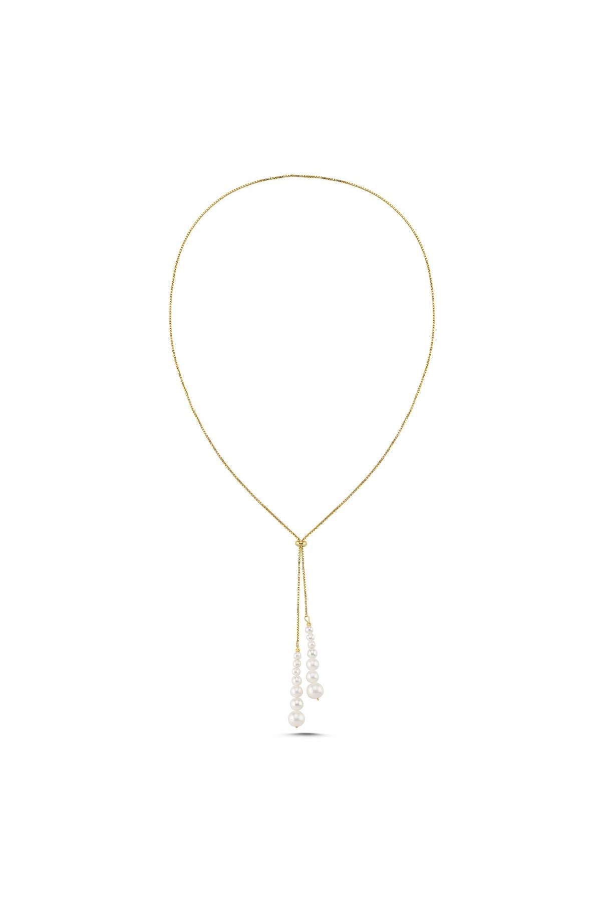 Süzme Doğal İnci Asansörlü Zincir Kolye