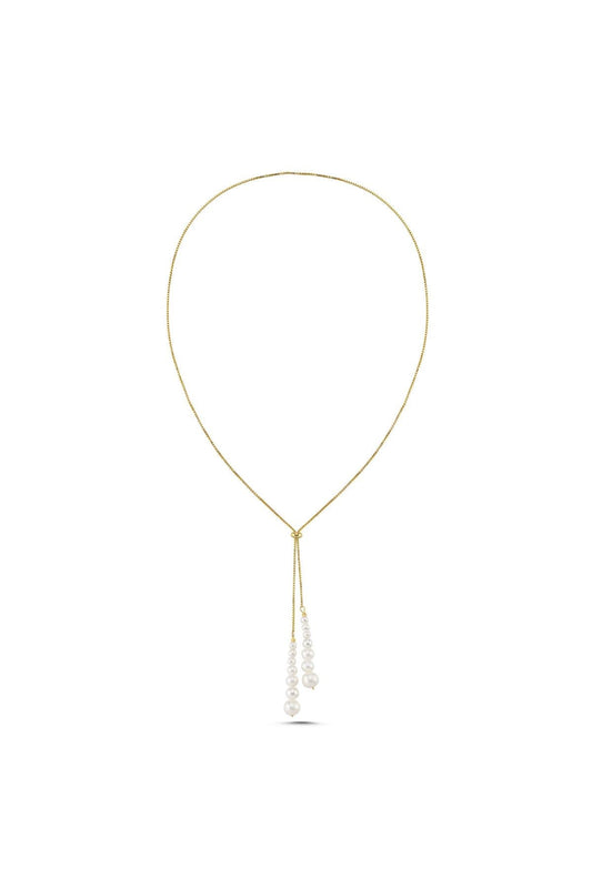 Süzme Doğal İnci Asansörlü Zincir Kolye