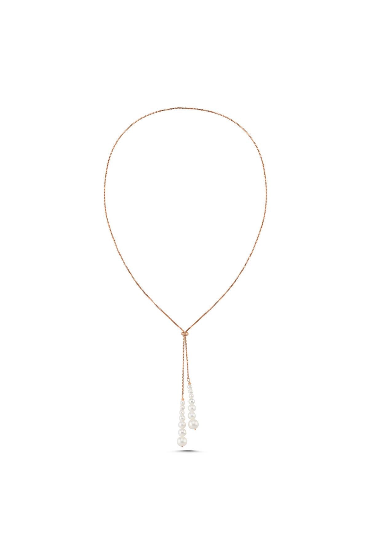 Süzme Doğal İnci Asansörlü Zincir Kolye