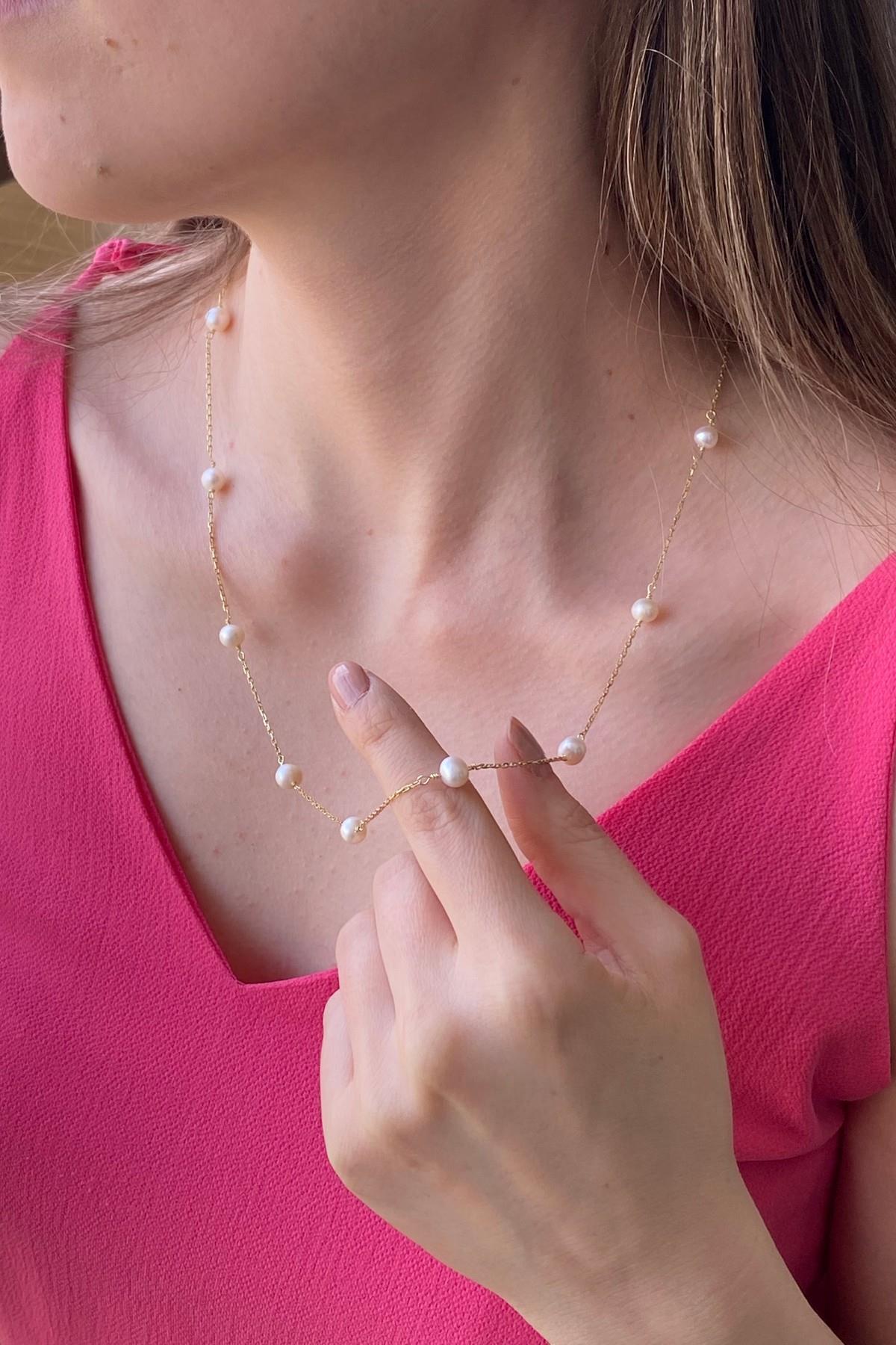 Zincir Doğal İnci Kolye