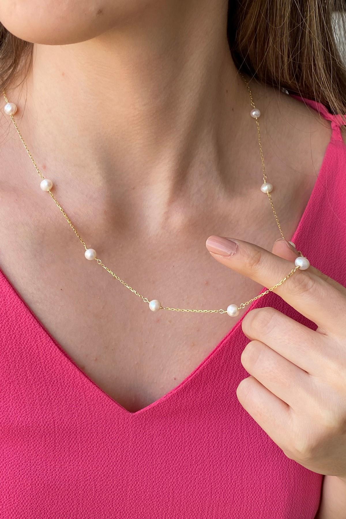 Zincir Doğal İnci Kolye