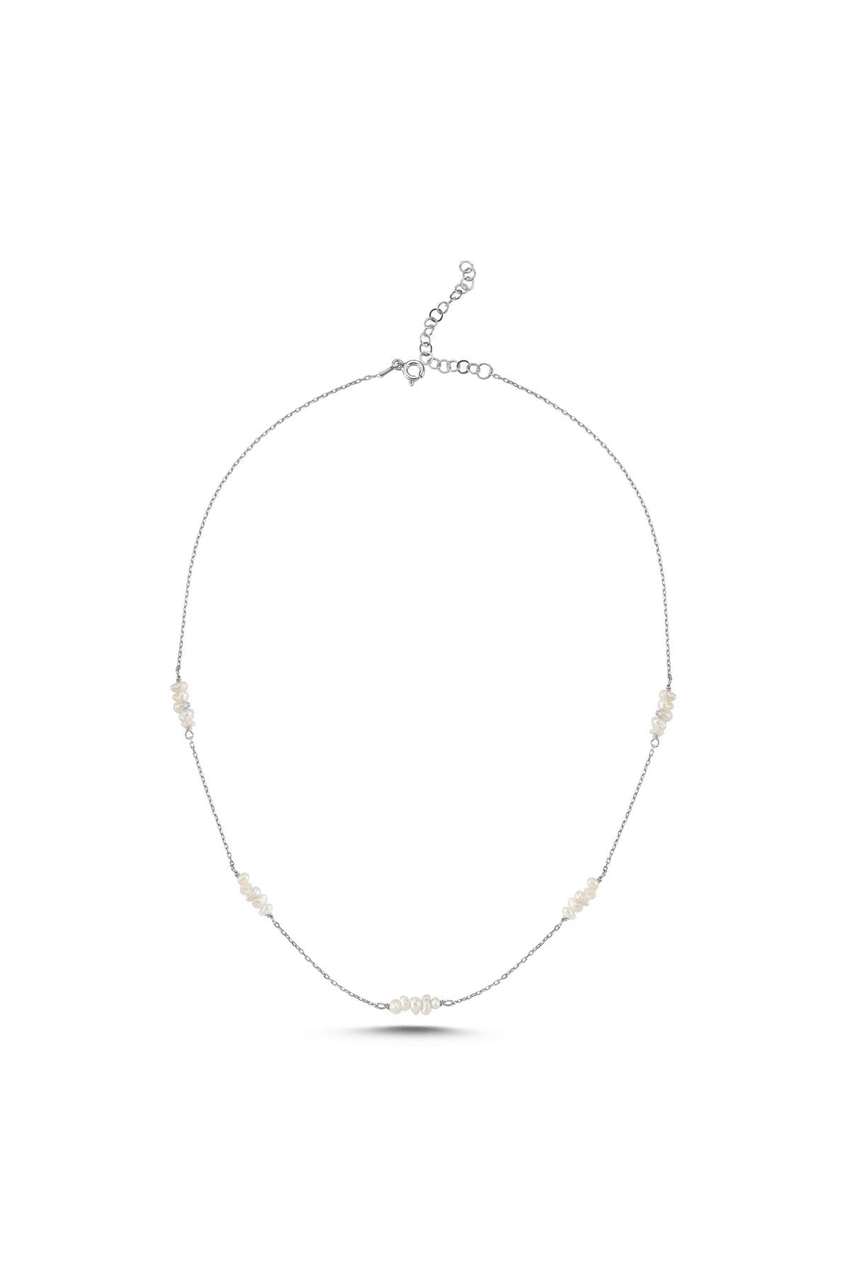 925 Ayar Gümüş Kadın Zincirli Çıtır Doğal İncili Kolye