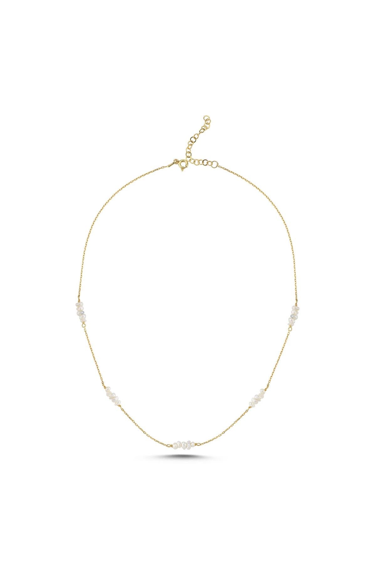 925 Ayar Gümüş Kadın Zincirli Çıtır Doğal İncili Kolye