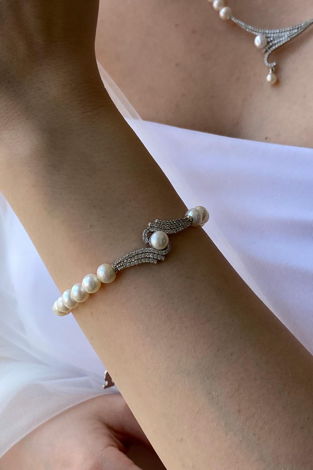 Zirkon Taşlı Doğal İnci Bileklik