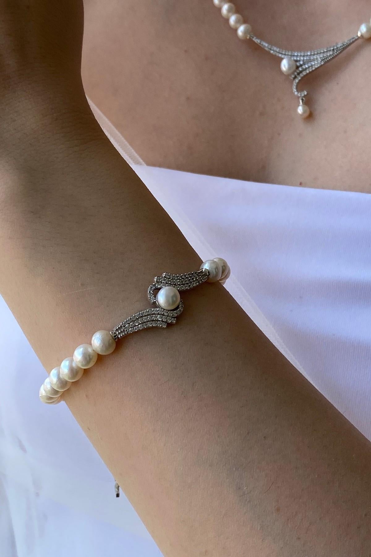 Zirkon Taşlı Doğal İnci Bileklik