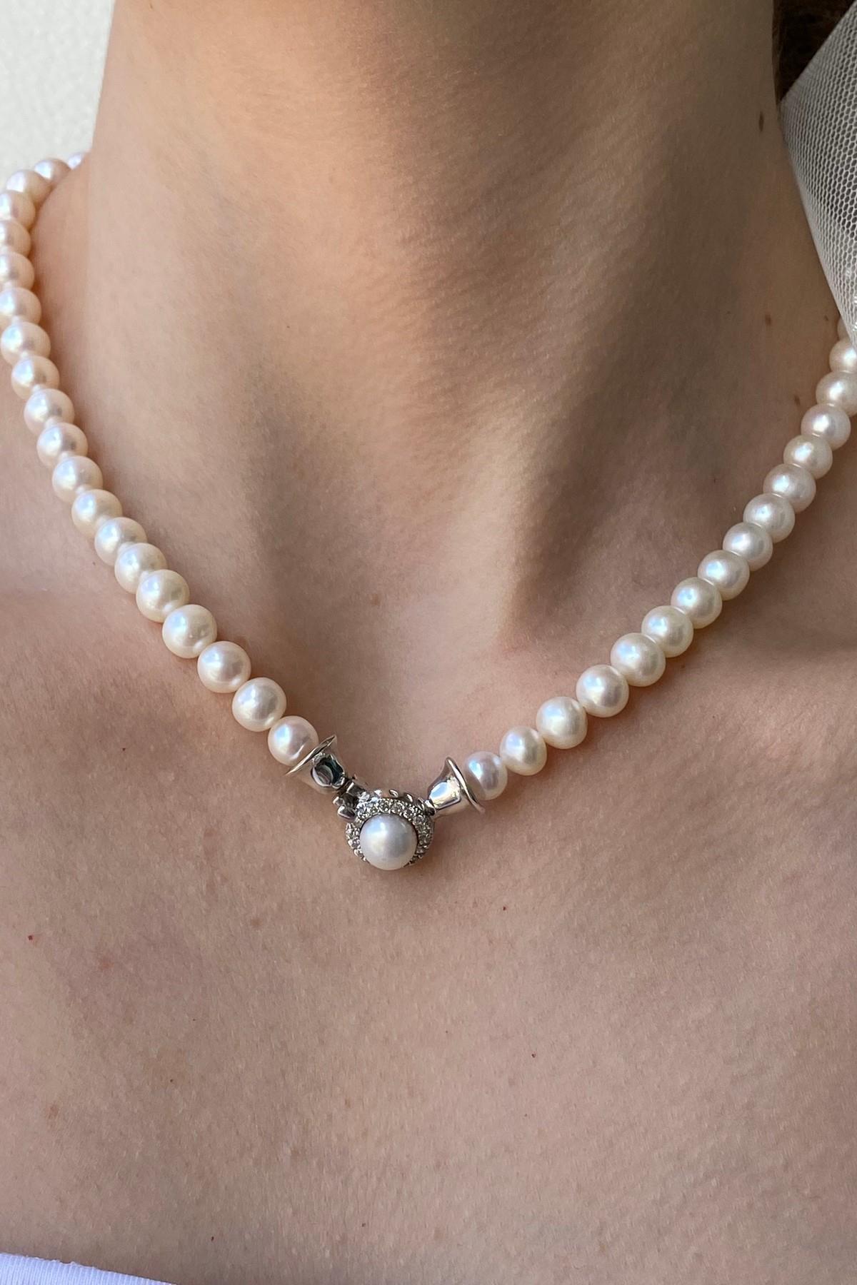 Zirkon Taşlı Doğal İnci Küpe Kolye Bileklik Üçlü Set