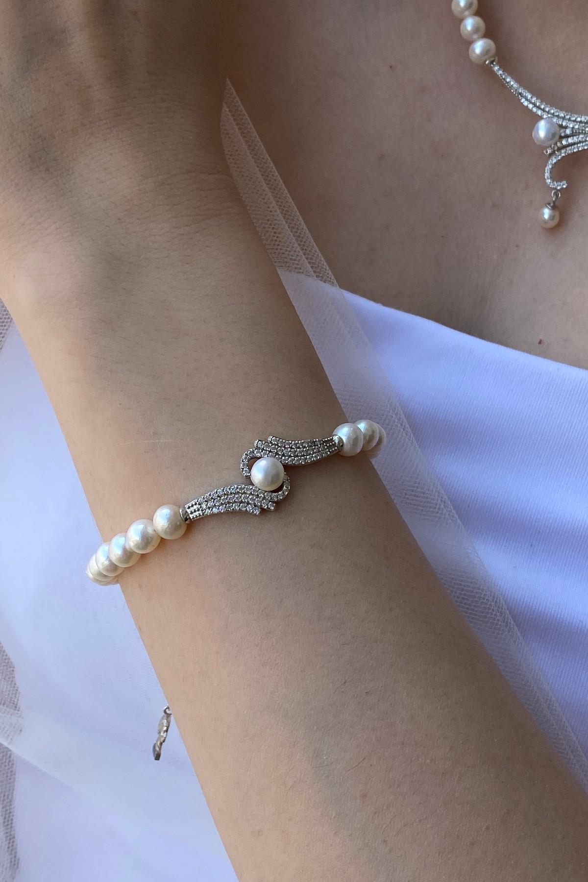 Zirkon Taşlı Doğal İnci Bileklik