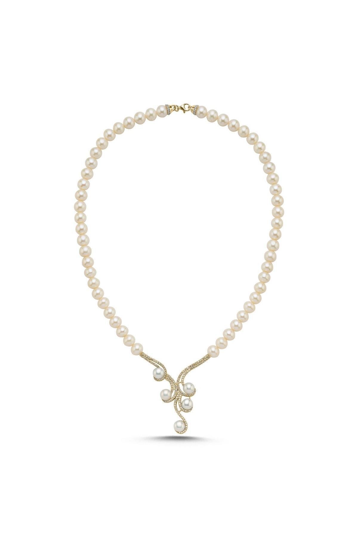 Zirkon Taşlı Suyolu Doğal İnci Kolye