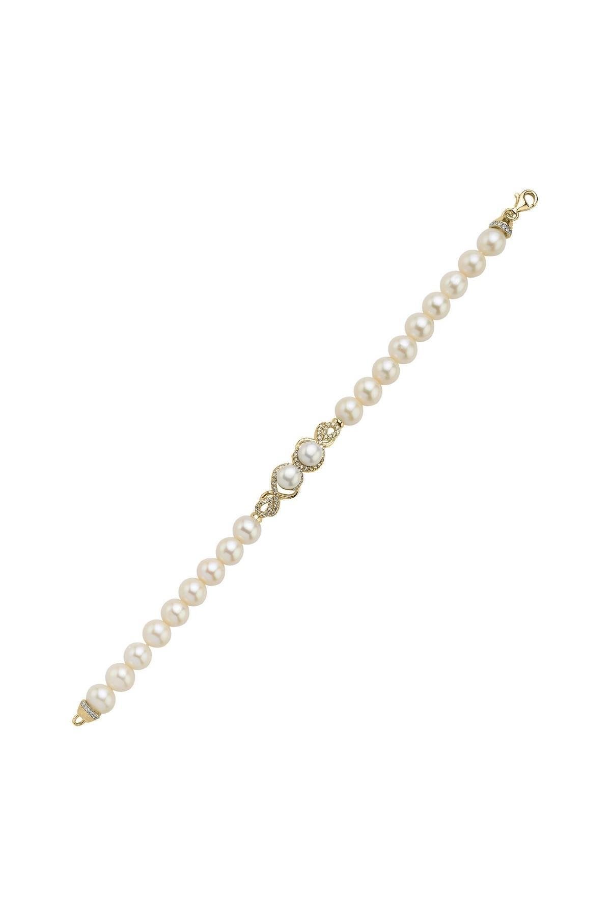 Zirkon Taşlı Suyolu Doğal İnci Bileklik