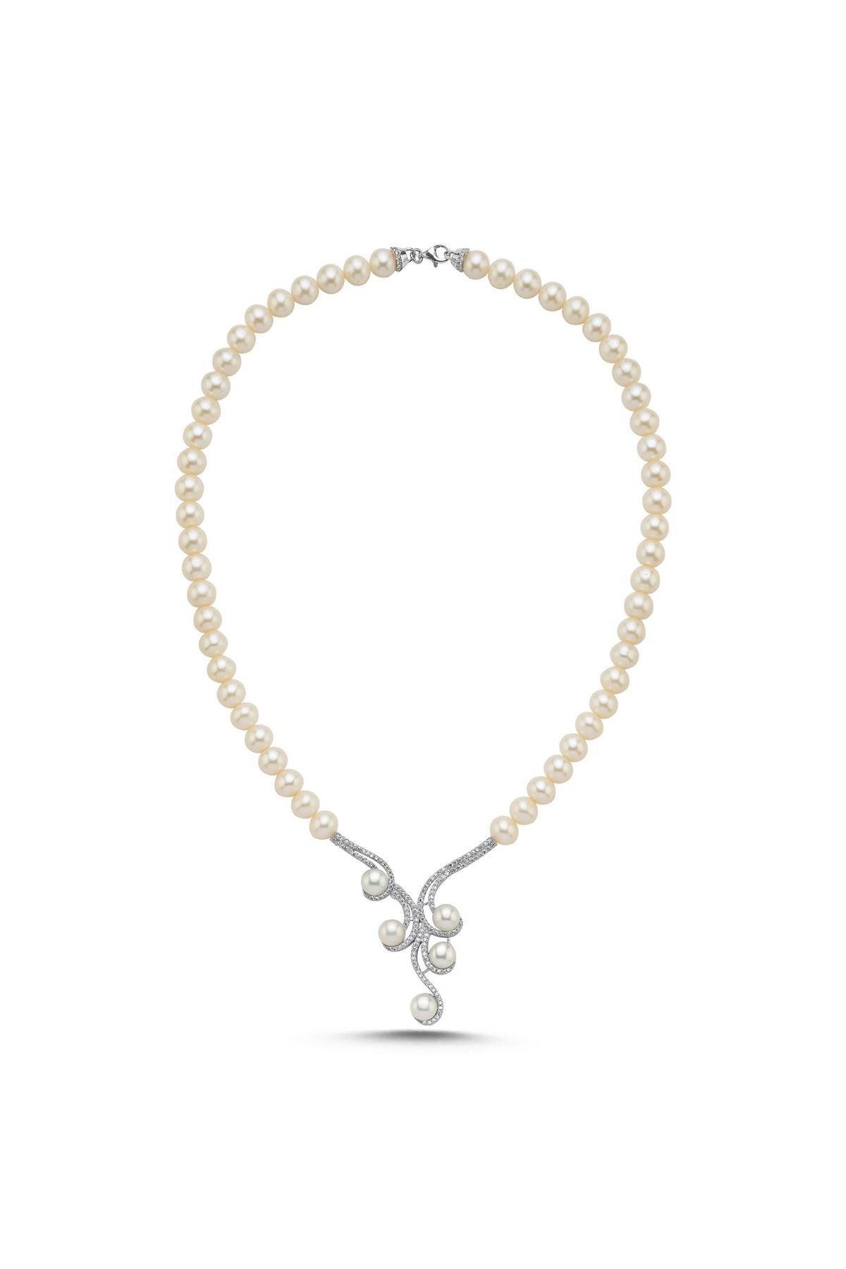 Zirkon Taşlı Suyolu Doğal İnci Kolye