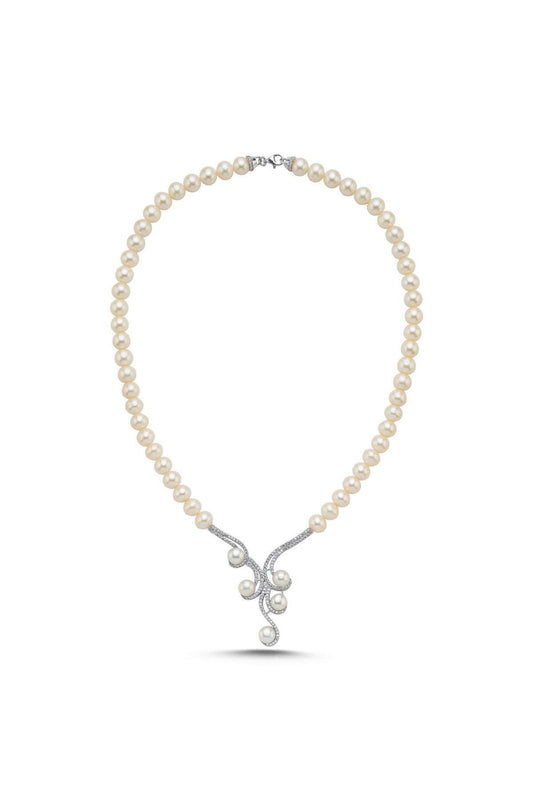 Zirkon Taşlı Suyolu Doğal İnci Kolye