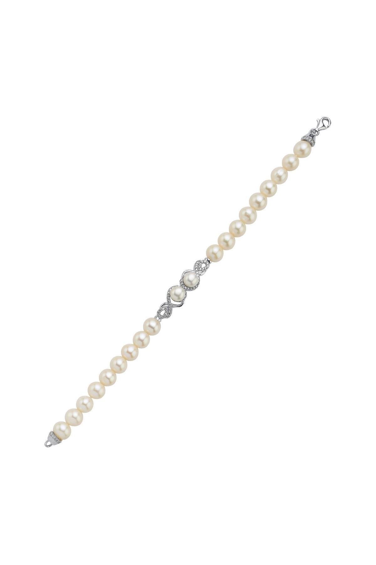 Zirkon Taşlı Suyolu Doğal İnci Bileklik