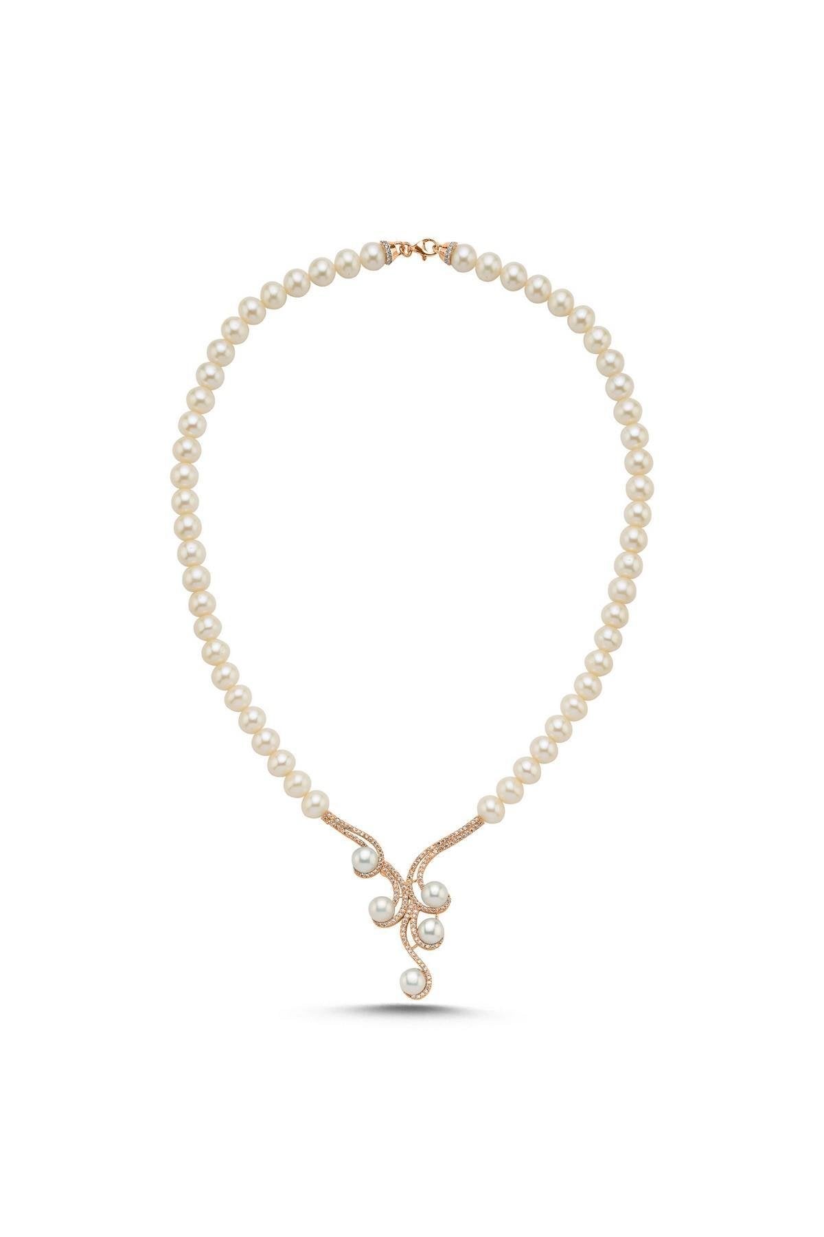 Zirkon Taşlı Suyolu Doğal İnci Kolye