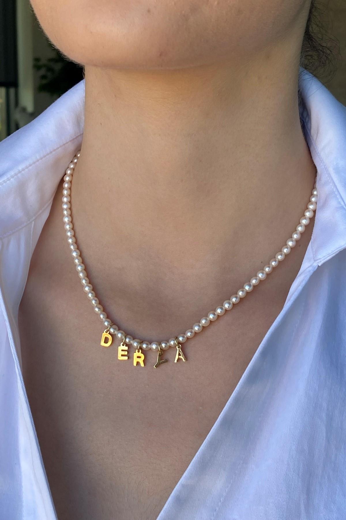 Kişiye Özel İsimli Doğal Tatlı Su İncisi Kolye