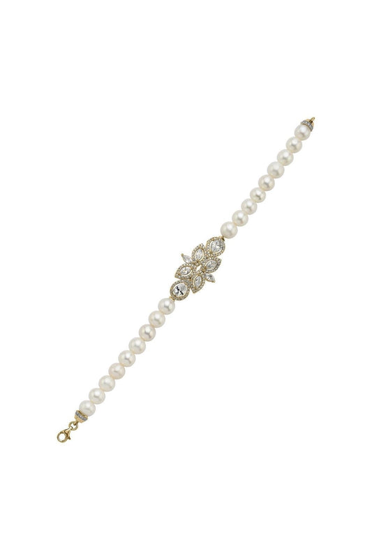 Yaprak Tasarımlı Zirkon Taşlı Doğal İnci Bileklik