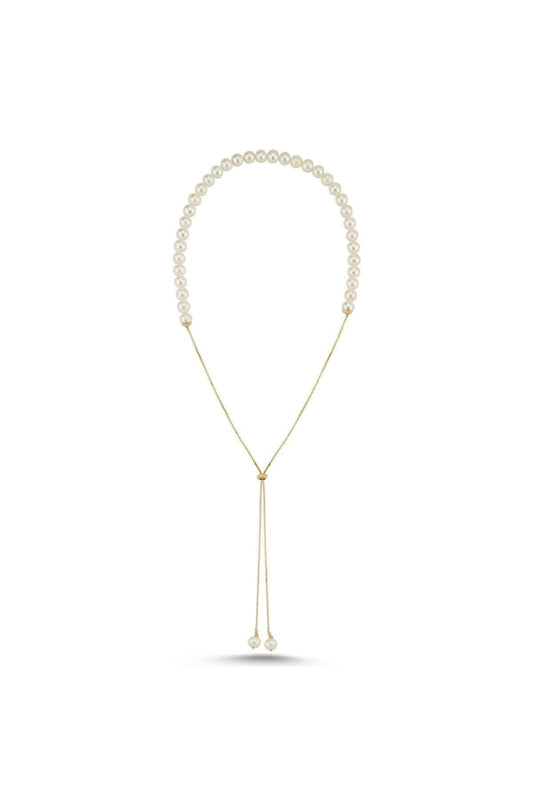 Yarısı Doğal İnci Yarısı Zincir Asansörlü Kolye