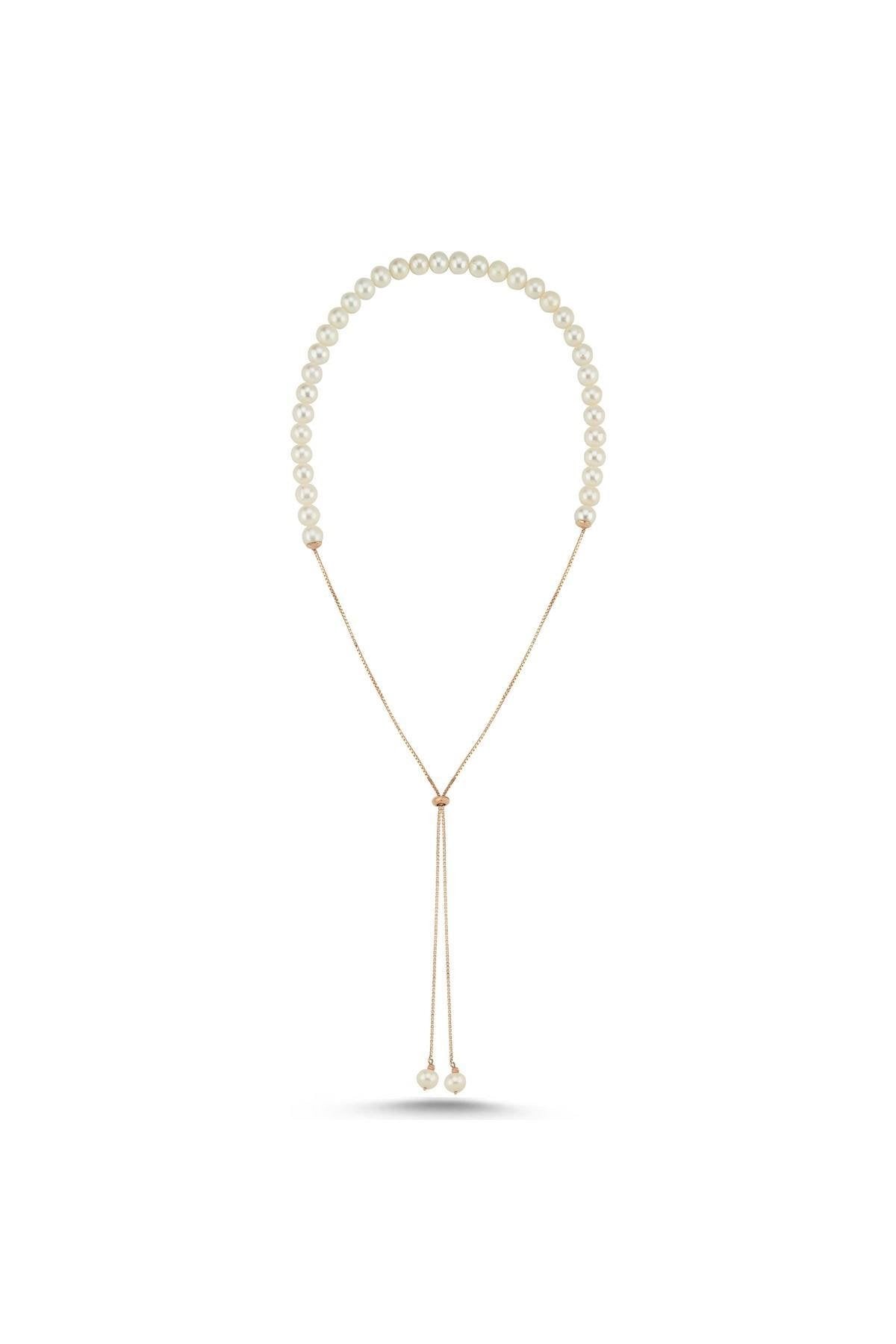 Yarısı Doğal İnci Yarısı Zincir Asansörlü Kolye