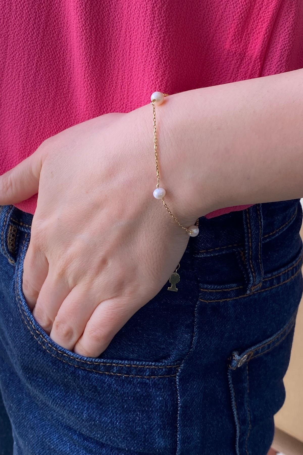 Zincir Doğal İnci Bileklik