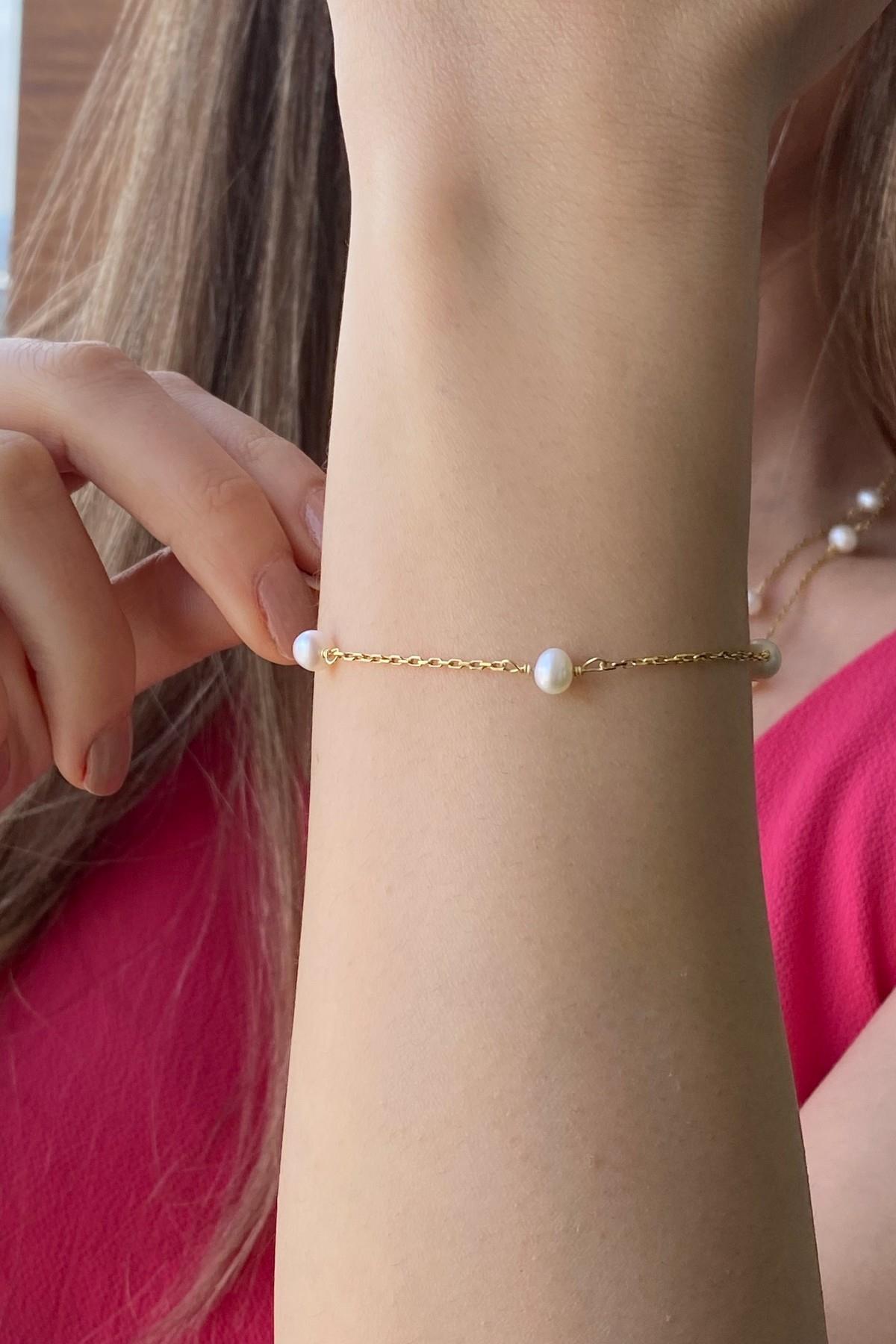 Zincir Doğal İnci Bileklik