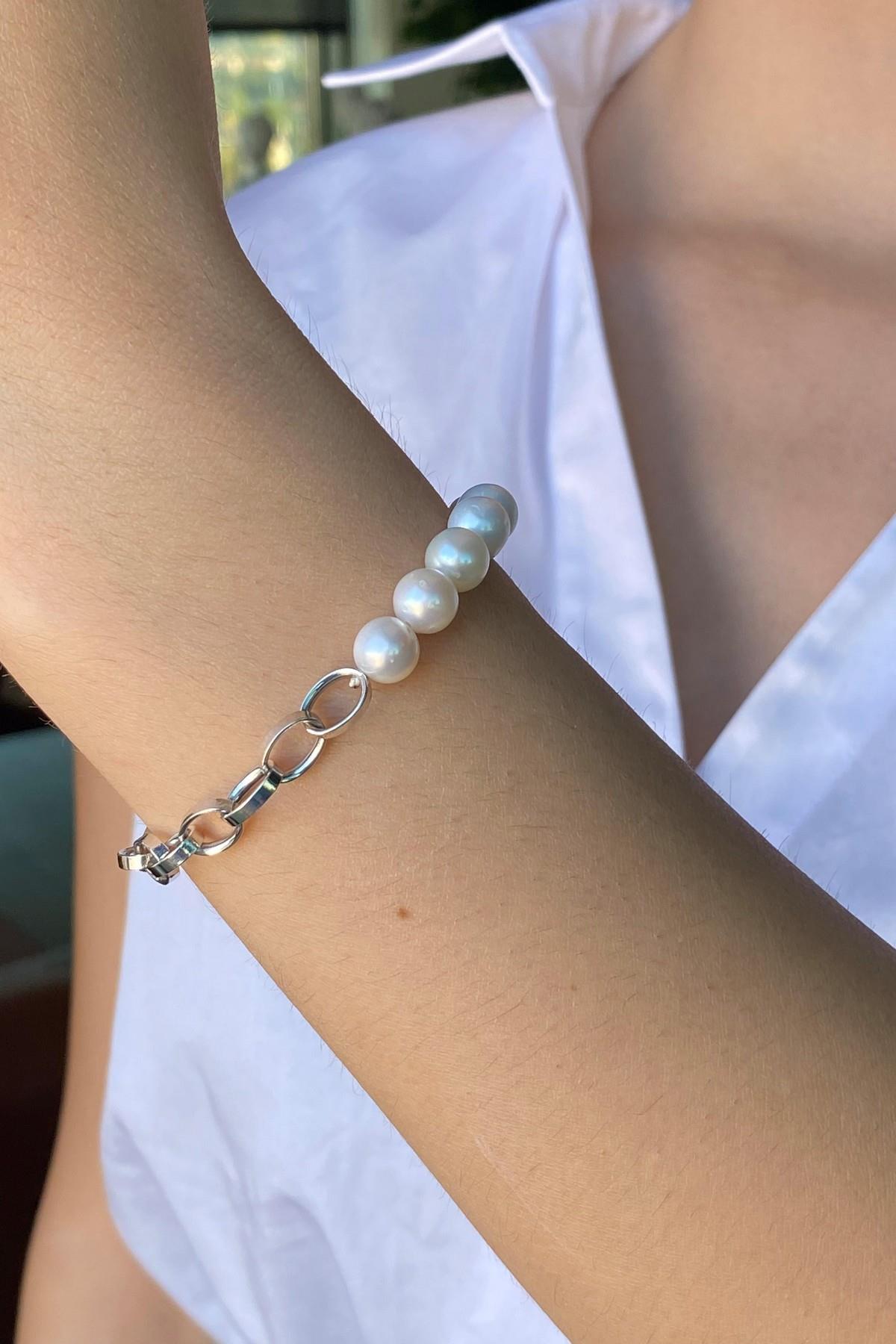 Zincirli Tatlı Su Doğal İncisi Bileklik