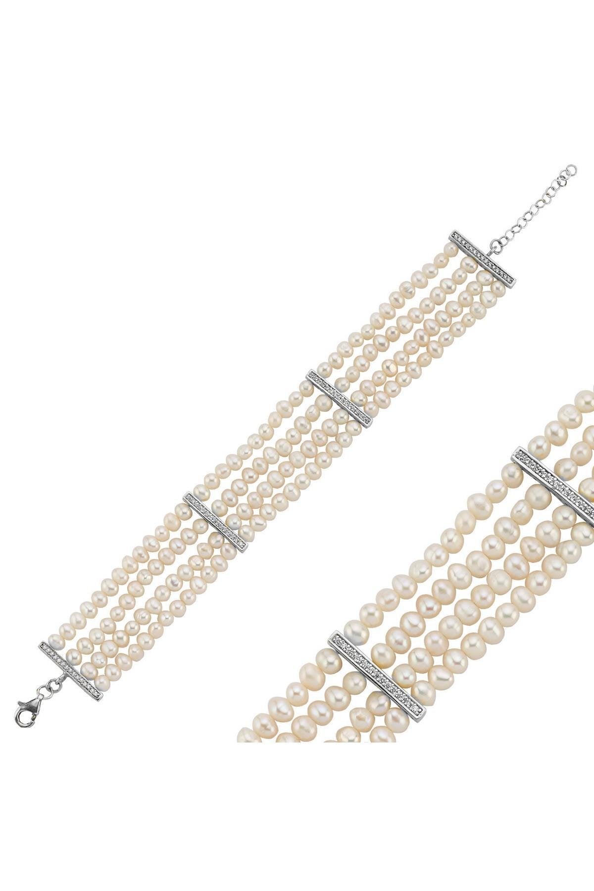 Zirkon Taşlı Doğal İnci Bileklik