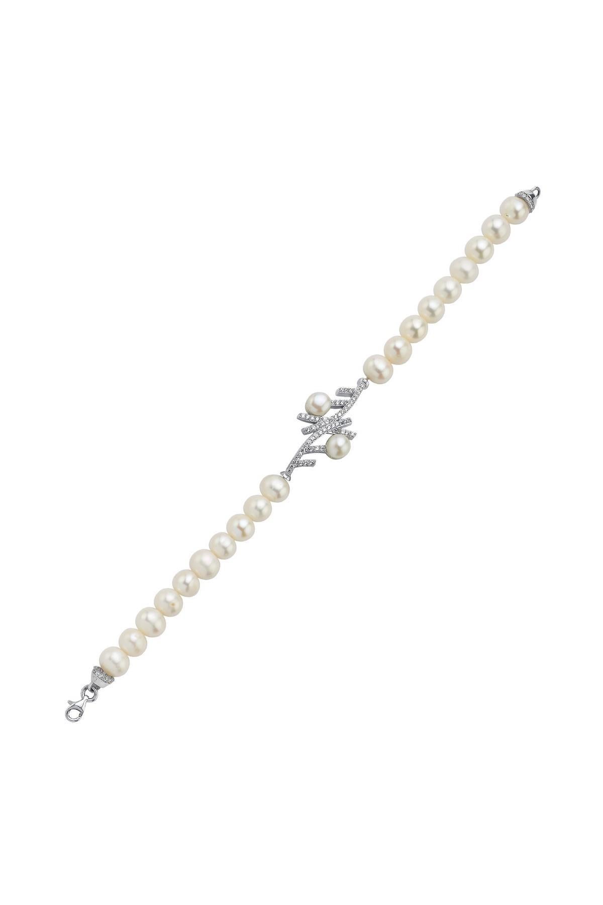 Zirkon Taşlı Doğal İnci Bileklik