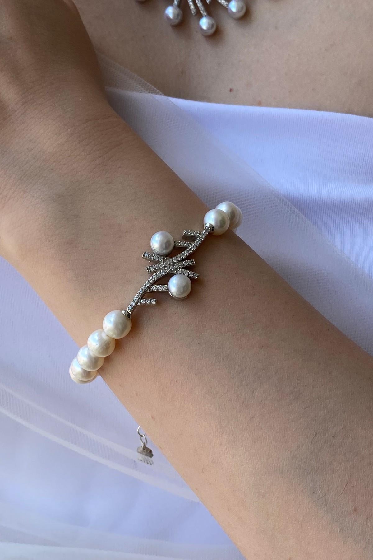 Zirkon Taşlı Doğal İnci Bileklik