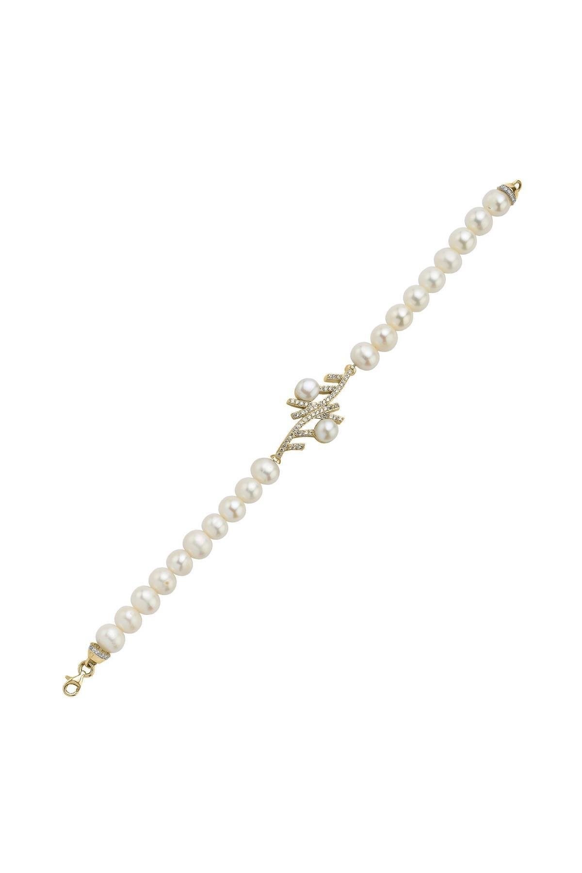 Zirkon Taşlı Doğal İnci Bileklik