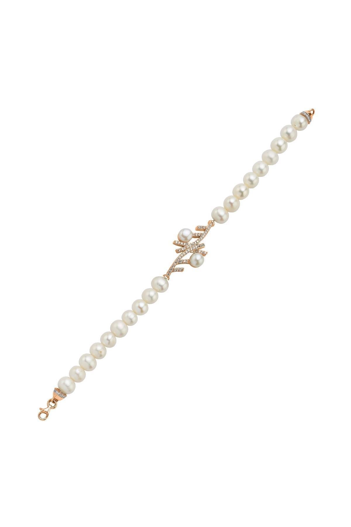 Zirkon Taşlı Doğal İnci Bileklik