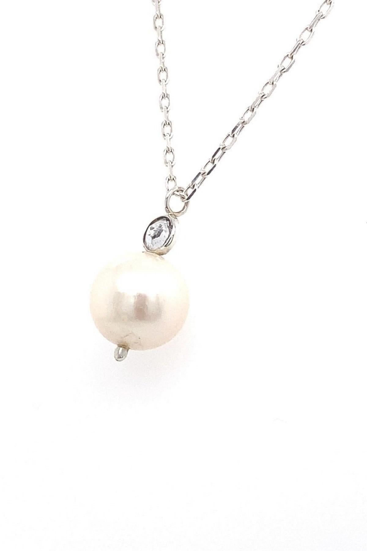 Zirkon Taşlı Doğal İnci Kolye