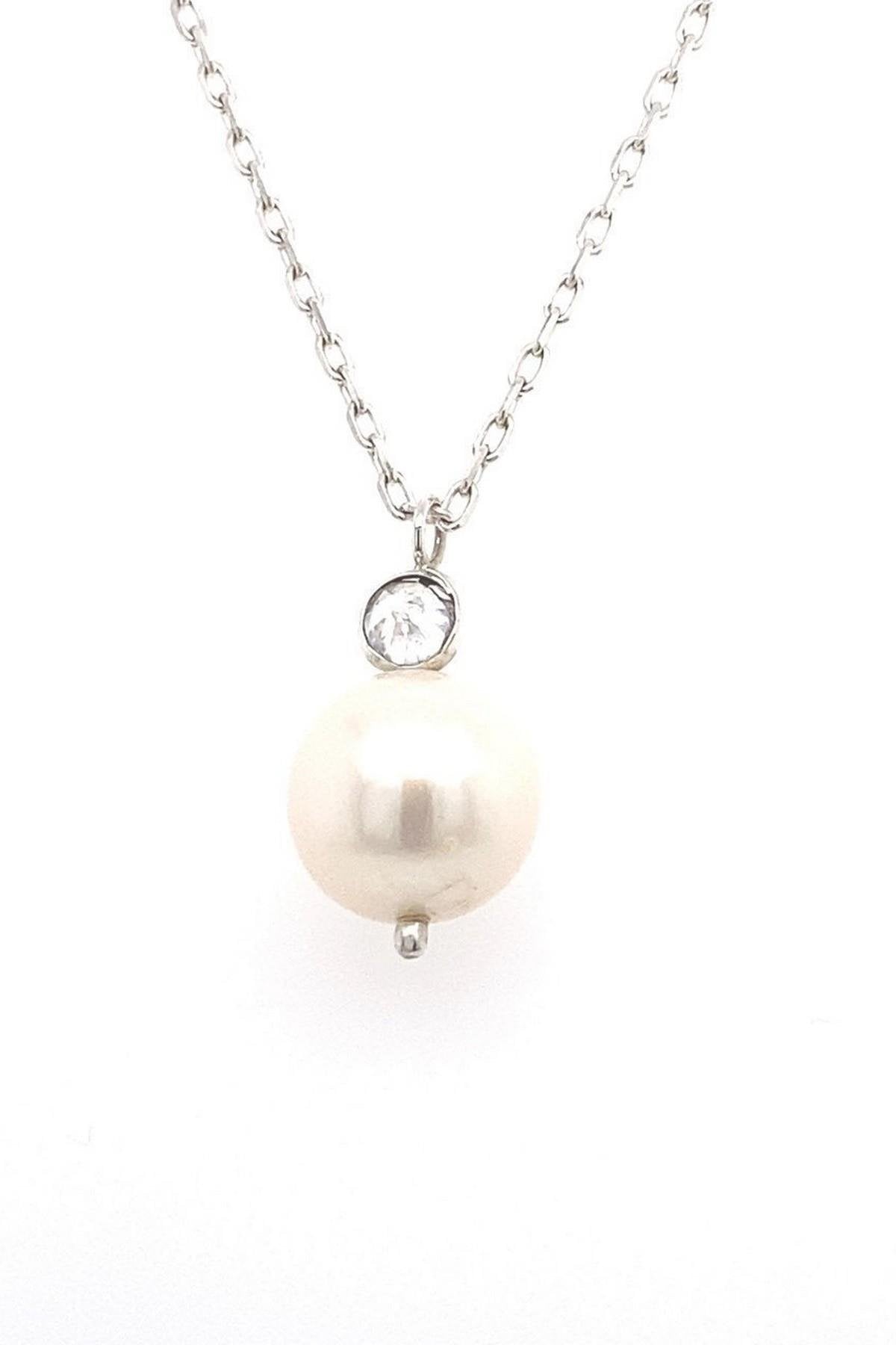 Zirkon Taşlı Doğal İnci Kolye